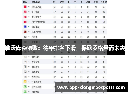 勒沃库森惨败：德甲排名下滑，保欧资格悬而未决